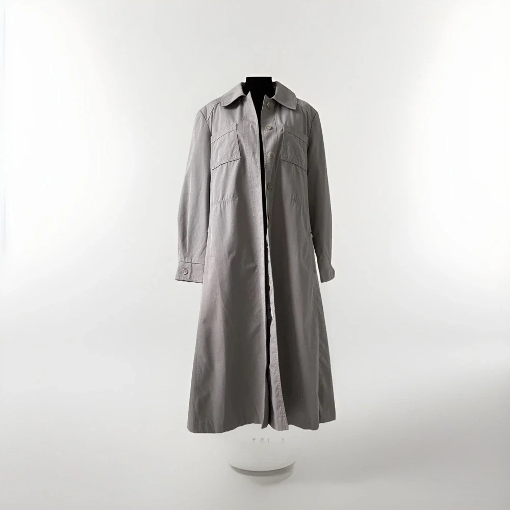 VTG Downpour Trench Coat Womens 16 Gray Long Utility Coat Wool Lined Old Money‎